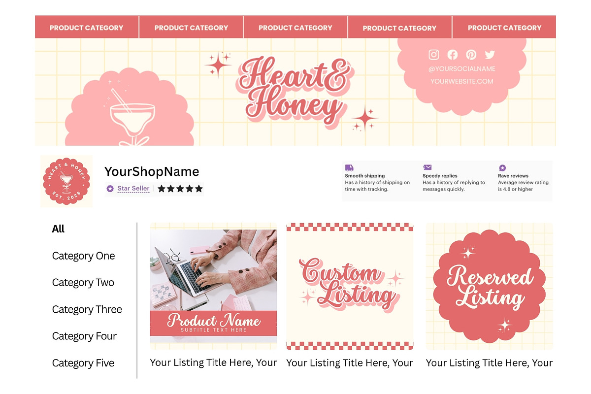 Pink Etsy Shop Branding Kit, a Branding & Logo Template by Anna Design Studio (Photo 2 of 6)