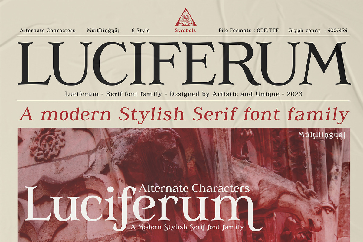 Luciferum - Serif font family, a Serif Font by Artistic & Unique (Photo 3 of 15)