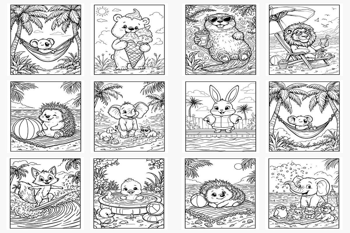 Animal-Themed Summer Coloring Pages, a Seasonal Illustration by Lamia Emad (Photo 3 of 4)