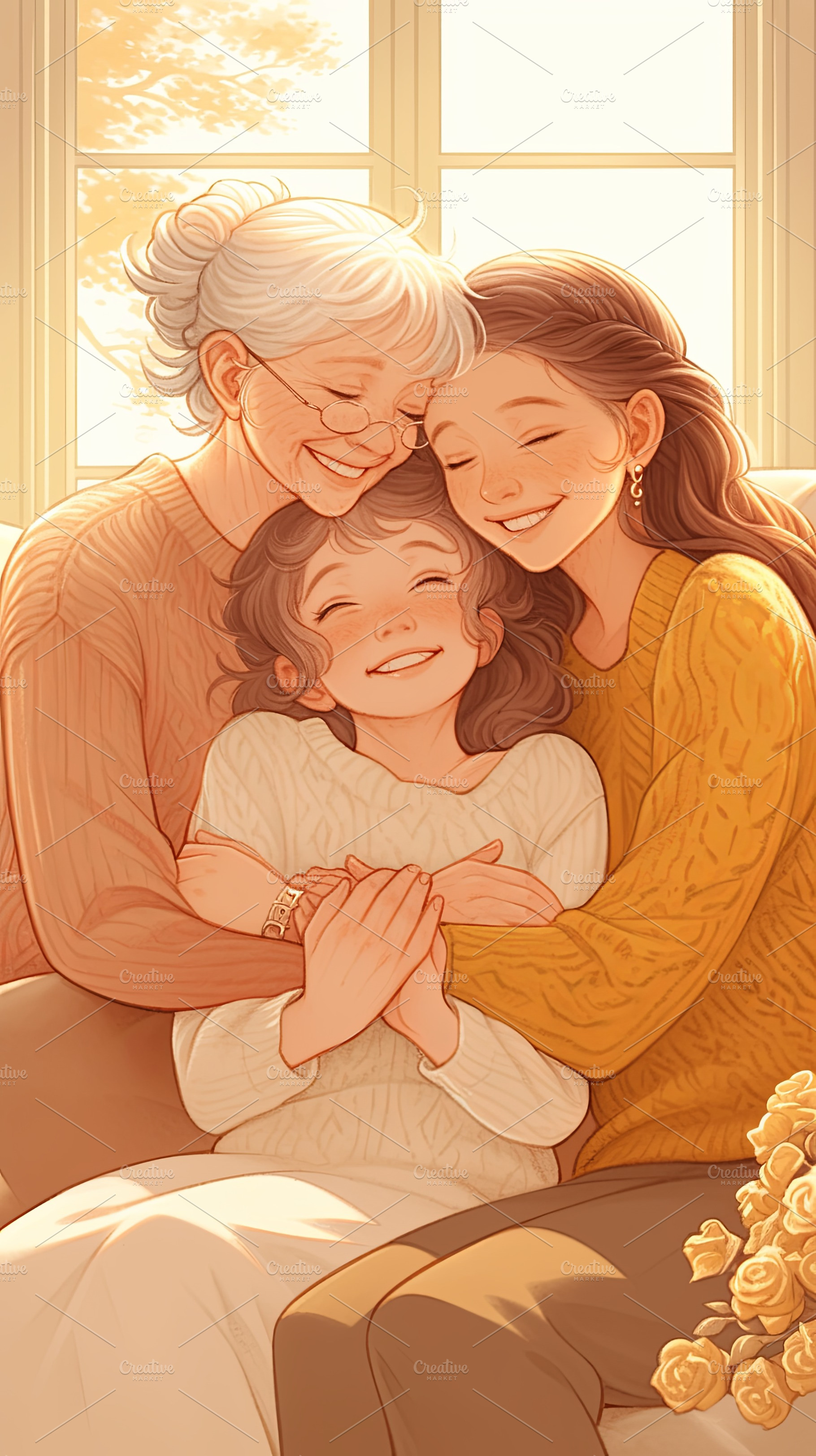 Three female generations bonding together in a warm family moment, a Photo by AS photostudio