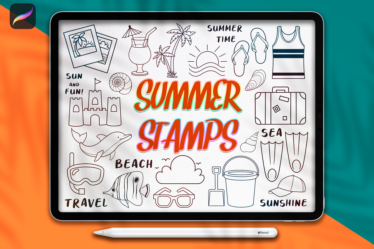 75 Procreate Summer Stamps, a Brush Add-On by SmuffizStudio (Photo 1 of 5)
