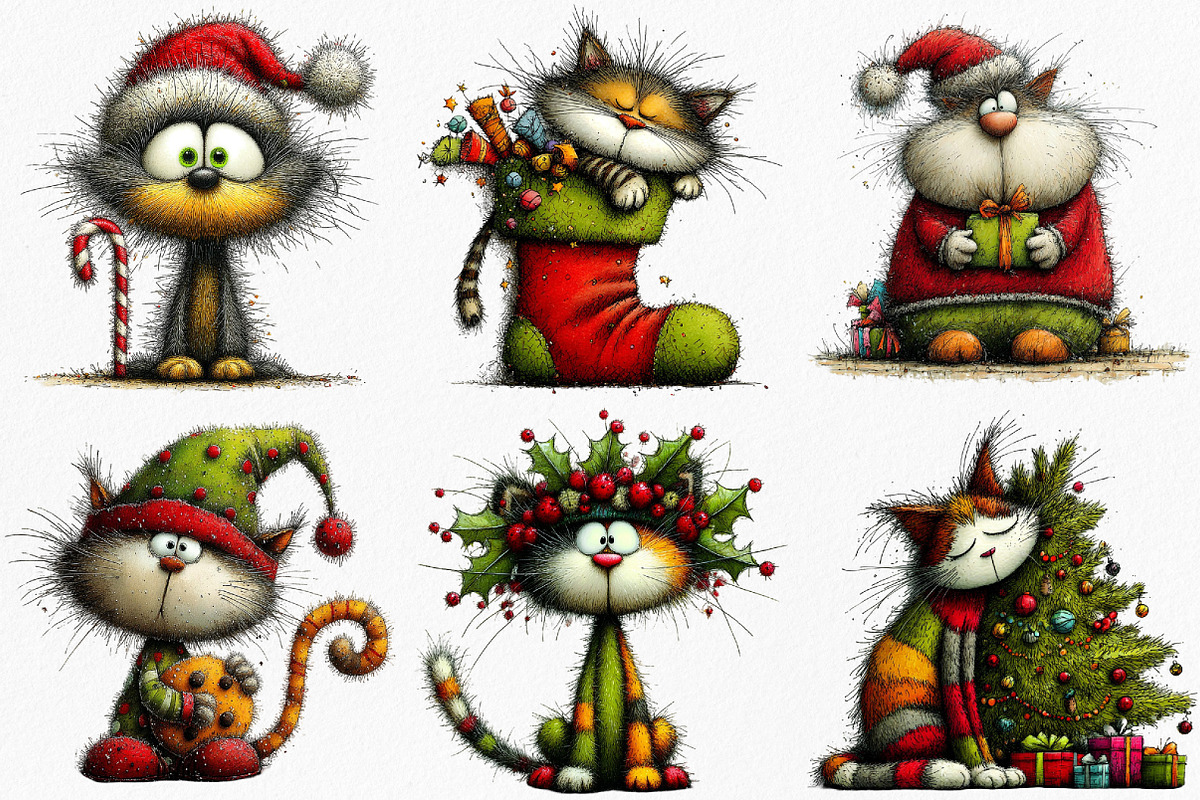 Watercolor Christmas Cats Clipart, an Illustration by Canvas Craft (Photo 4 of 7)