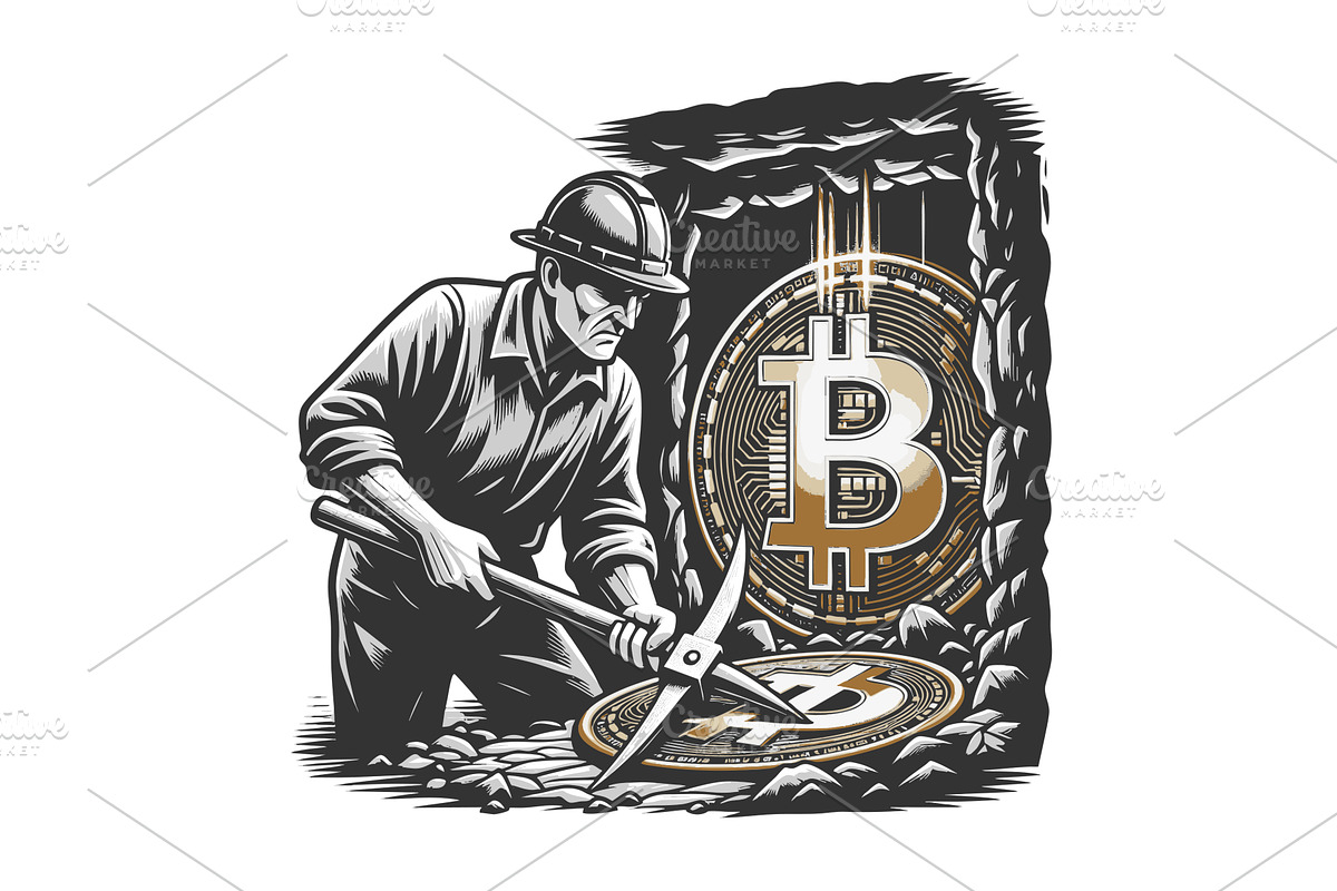 Cryptocurrency Miner Extracting, a Finance Illustration by AlexArt