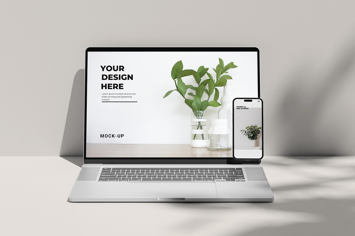 LAPTOP & PHONE MOCK-UP, a Wearable Device Mockup by Graphic_world89 (Photo 6 of 8)
