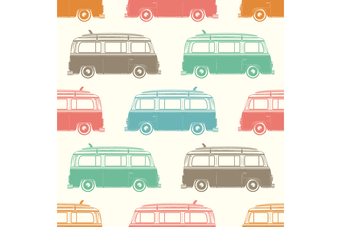 Retro camper van seamless pattern., a Decorative Illustration by Aleksandrs