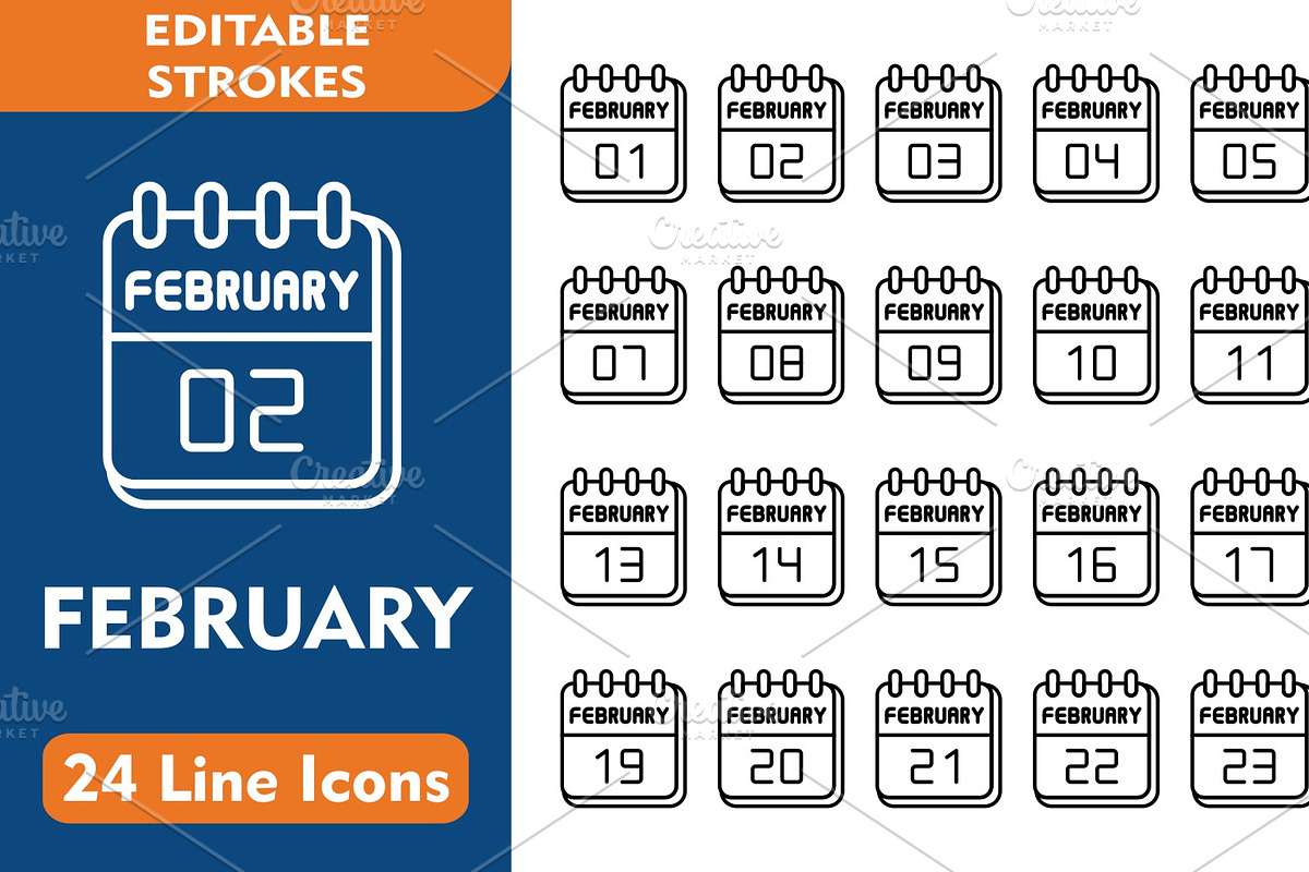 February Month Line Icons, an Icon by Pexelpy