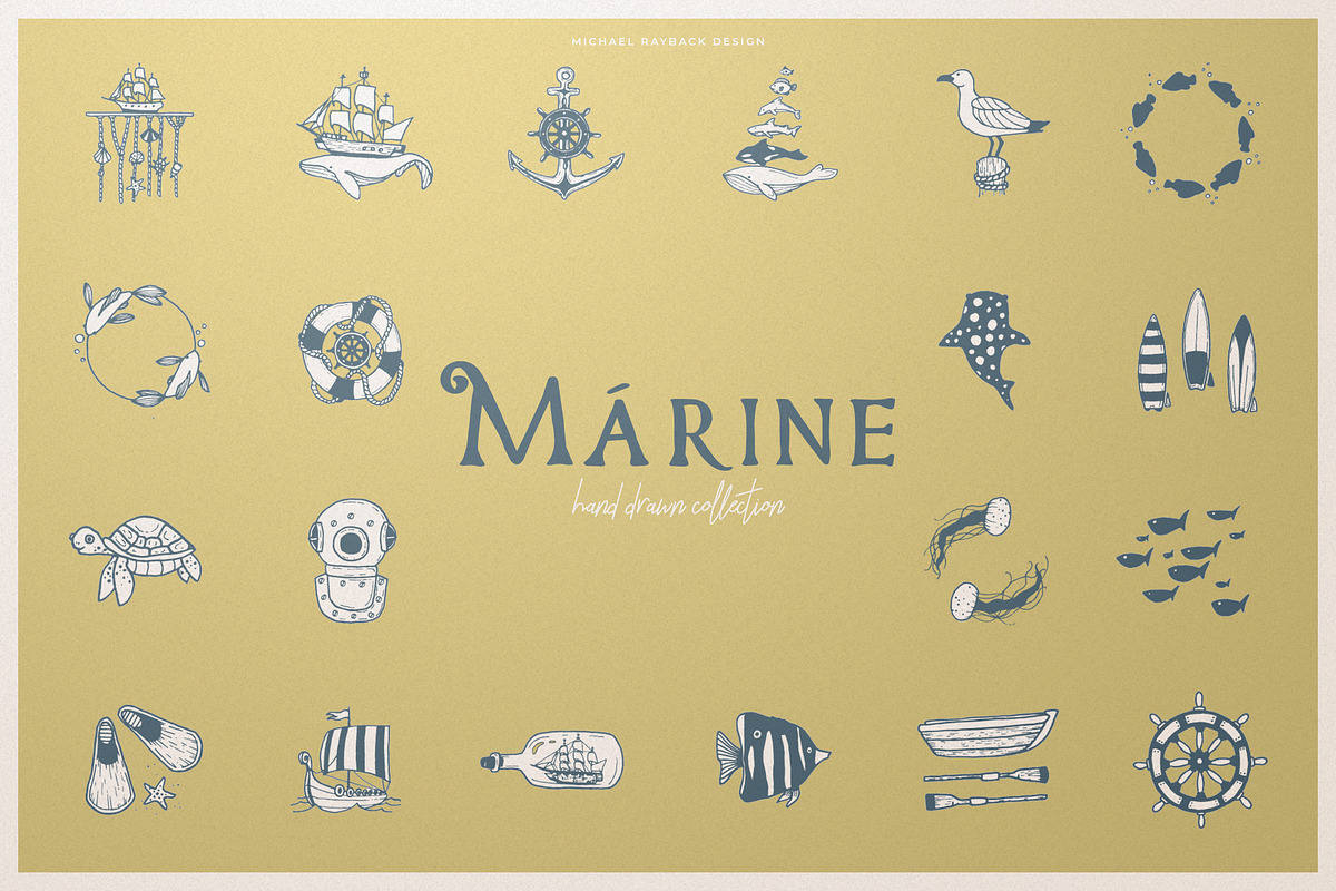 200 Hand Drawn Elements -Marine-, a Decorative Illustration by Michael Rayback Design (Photo 1 of 6)