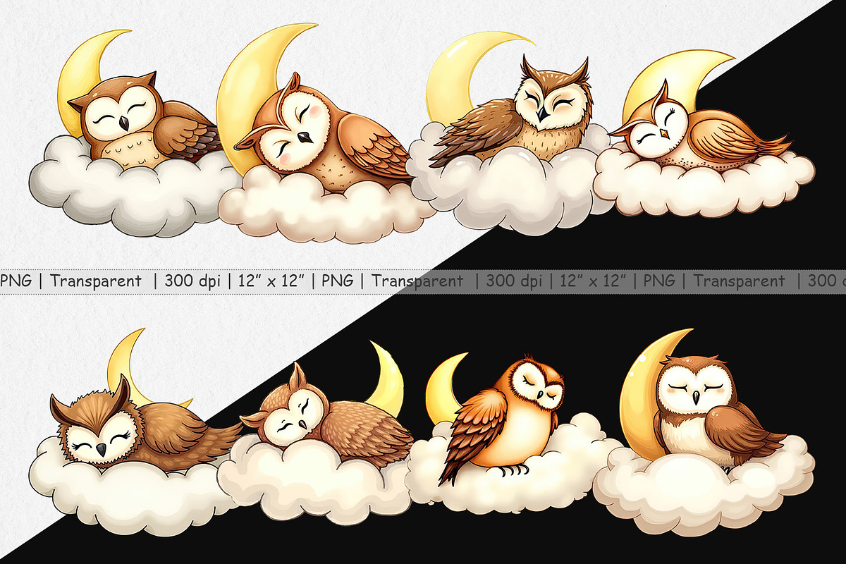 Sleepy Owl Cloud Clipart, a Graphic by Artnoy (Photo 2 of 5)