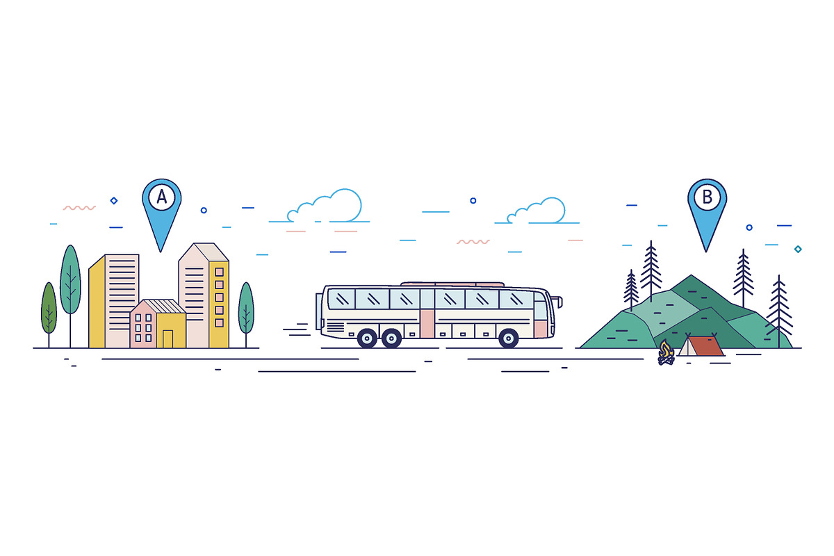 Bus travel, line art set, a Transportation Illustration by Good Studio (Photo 2 of 4)