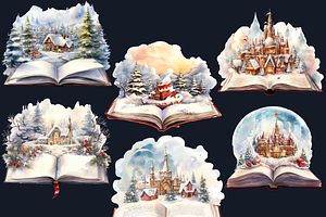 Watercolor Christmas Books Clipart