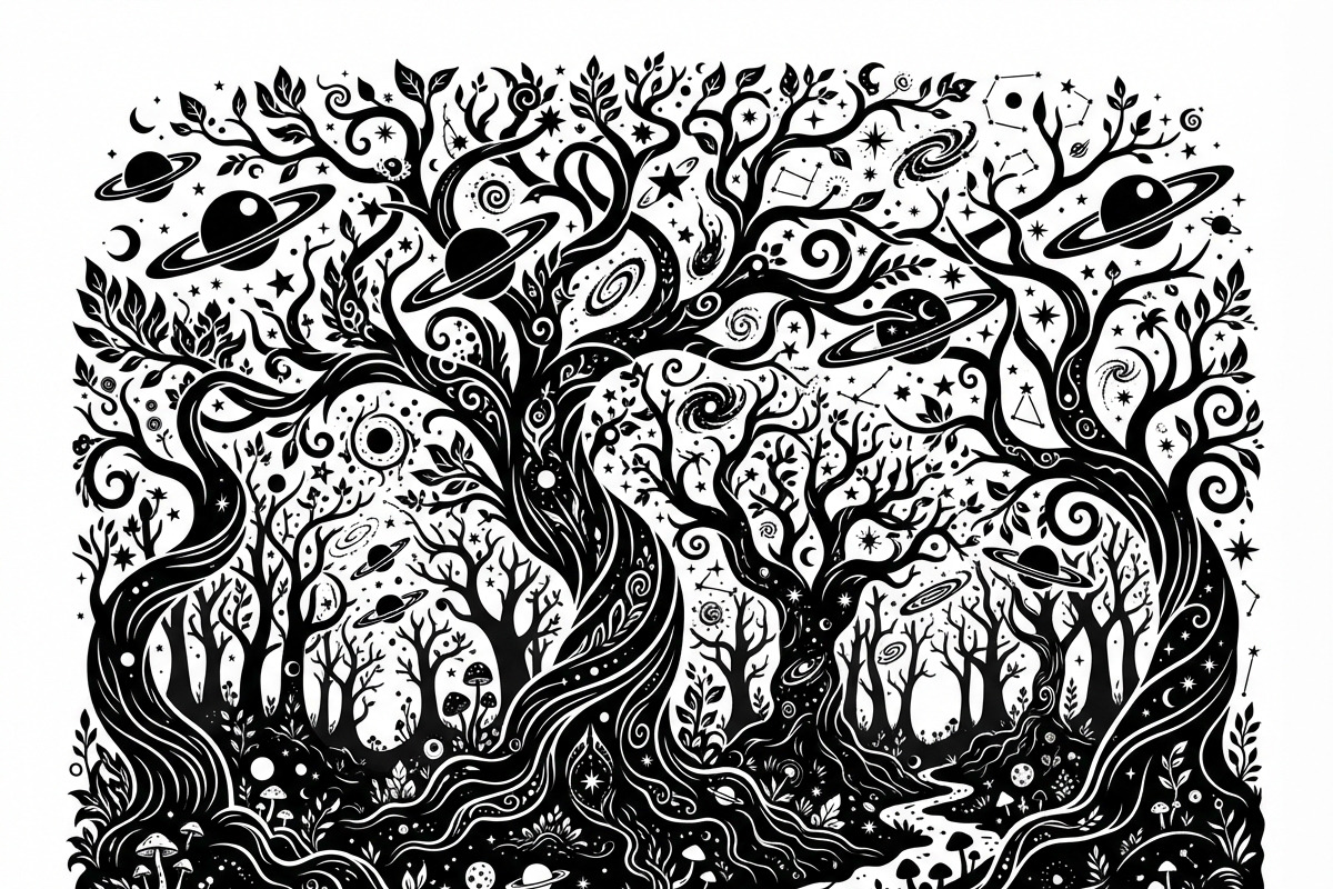 50 Mystical Galaxy Forest Silhouette, a Technology Illustration by Amazin_art (Photo 11 of 41)