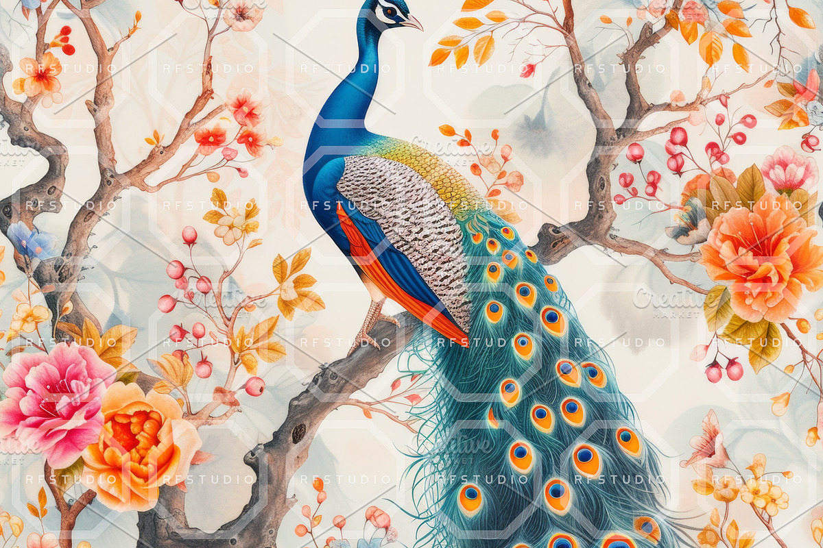 PEACOCK PARADISE, Seamless Patterns, a Texture Illustration by RefinedFantasyStudio (Photo 5 of 10)