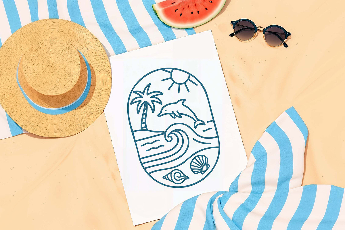 Beach Scene Bundle, Summer Line Art, a Seasonal Illustration by Pretty Meerkat (Photo 7 of 7)