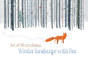 Winter forest with Fox