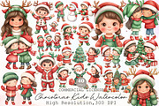 Christmas Kids Watercolor Clipart, an Illustration by Sublimation Artist (Thumbnail 1 of 6)