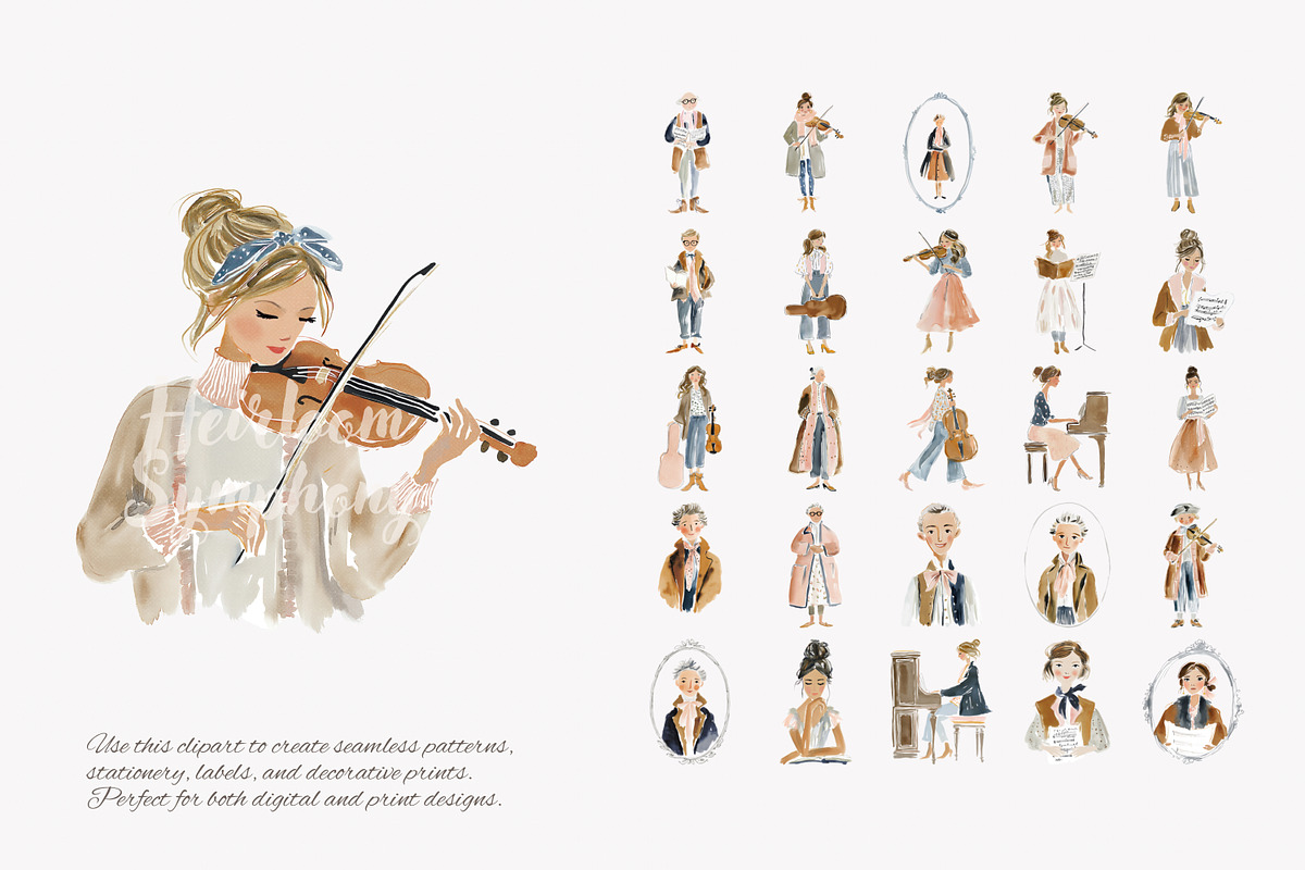 romantic classical musicians clipart, a Decorative Illustration by Patishop Art (Photo 7 of 11)