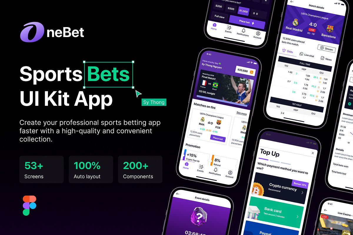 OneBet - Sports Bets UI Kit App, an UI Kit Template by sythongnguyen777 (Photo 1 of 7)