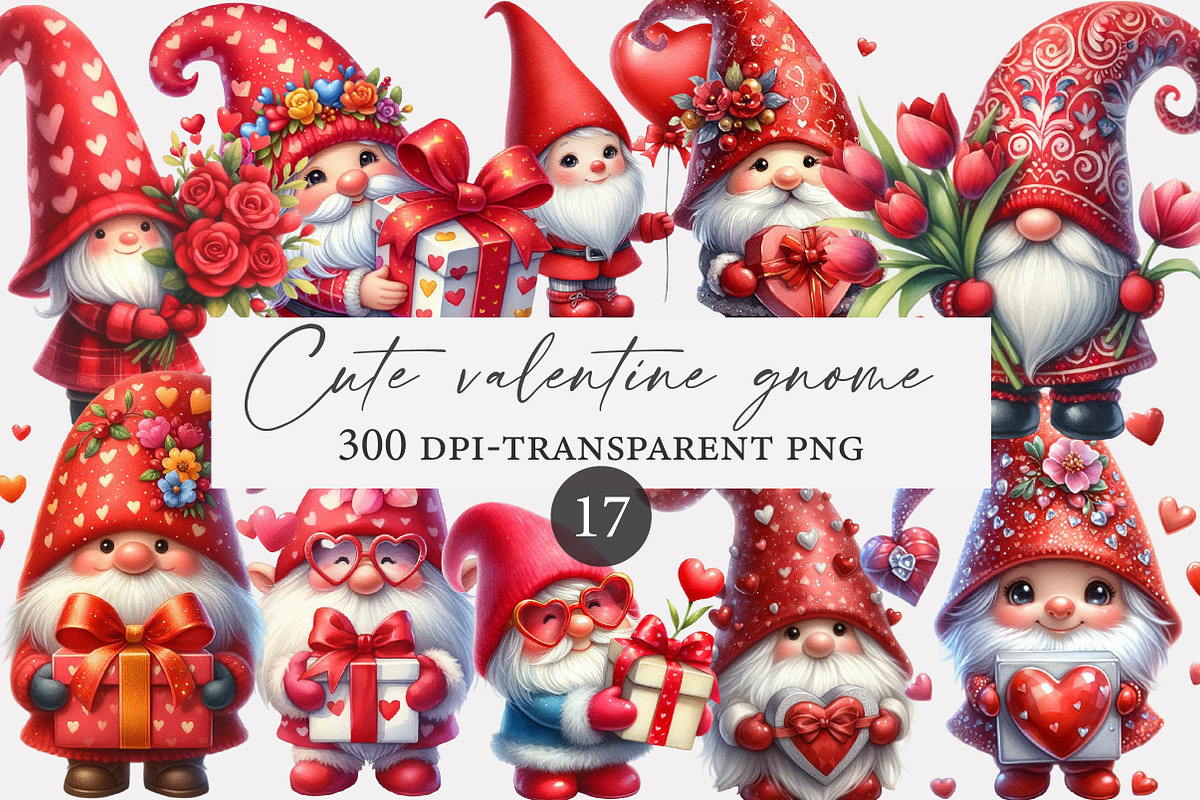 Cute watercolor valentine gnome clip, an Illustration by Designworld (Photo 1 of 4)