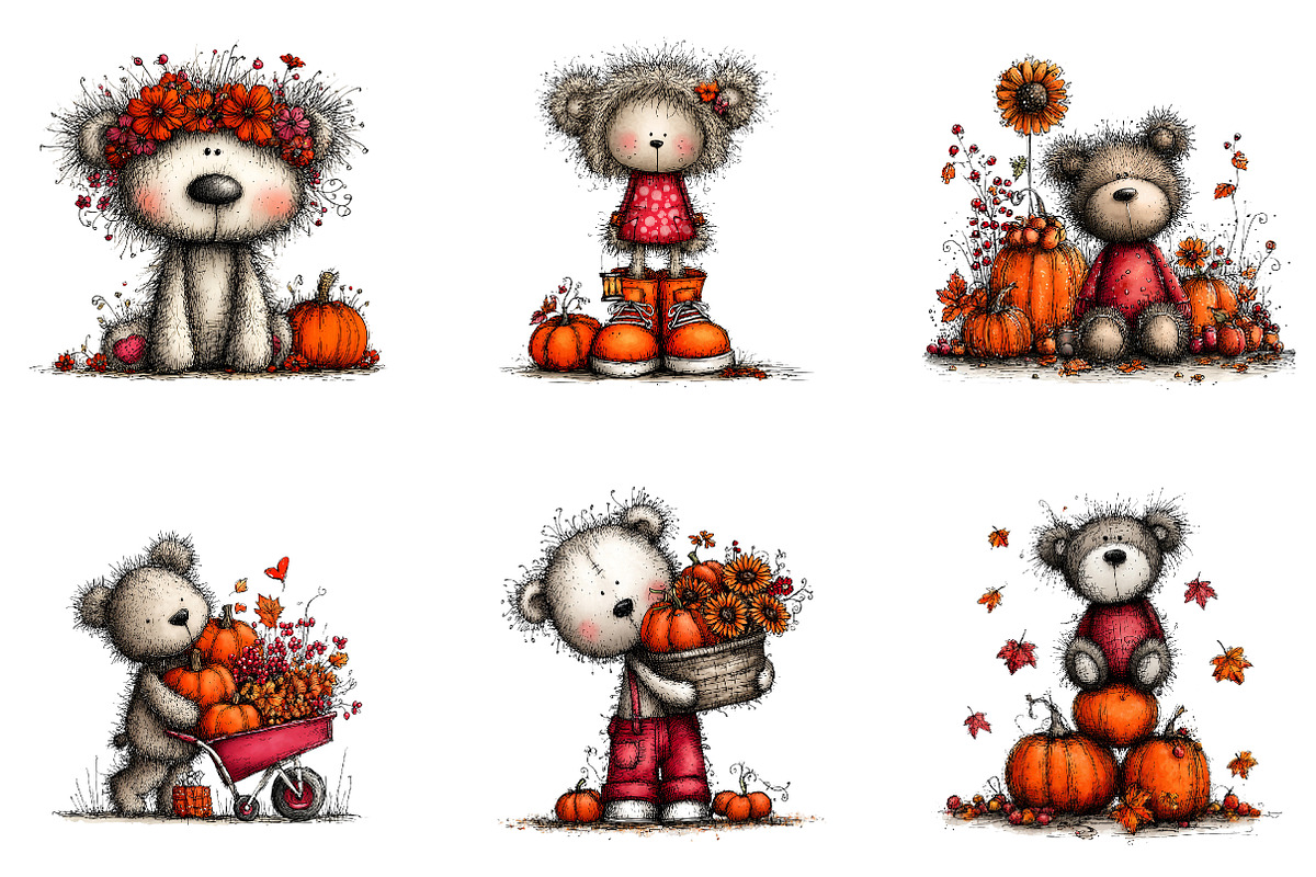 Whimsical Autumn Teddy Bear Clipart, a Seasonal Illustration by CreationArt (Photo 2 of 6)