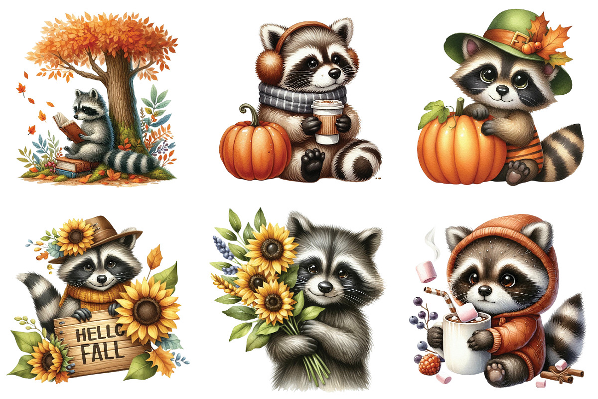 Autumn Raccoons Clipart, an Illustration by DreamArtGraphic (Photo 2 of 5)