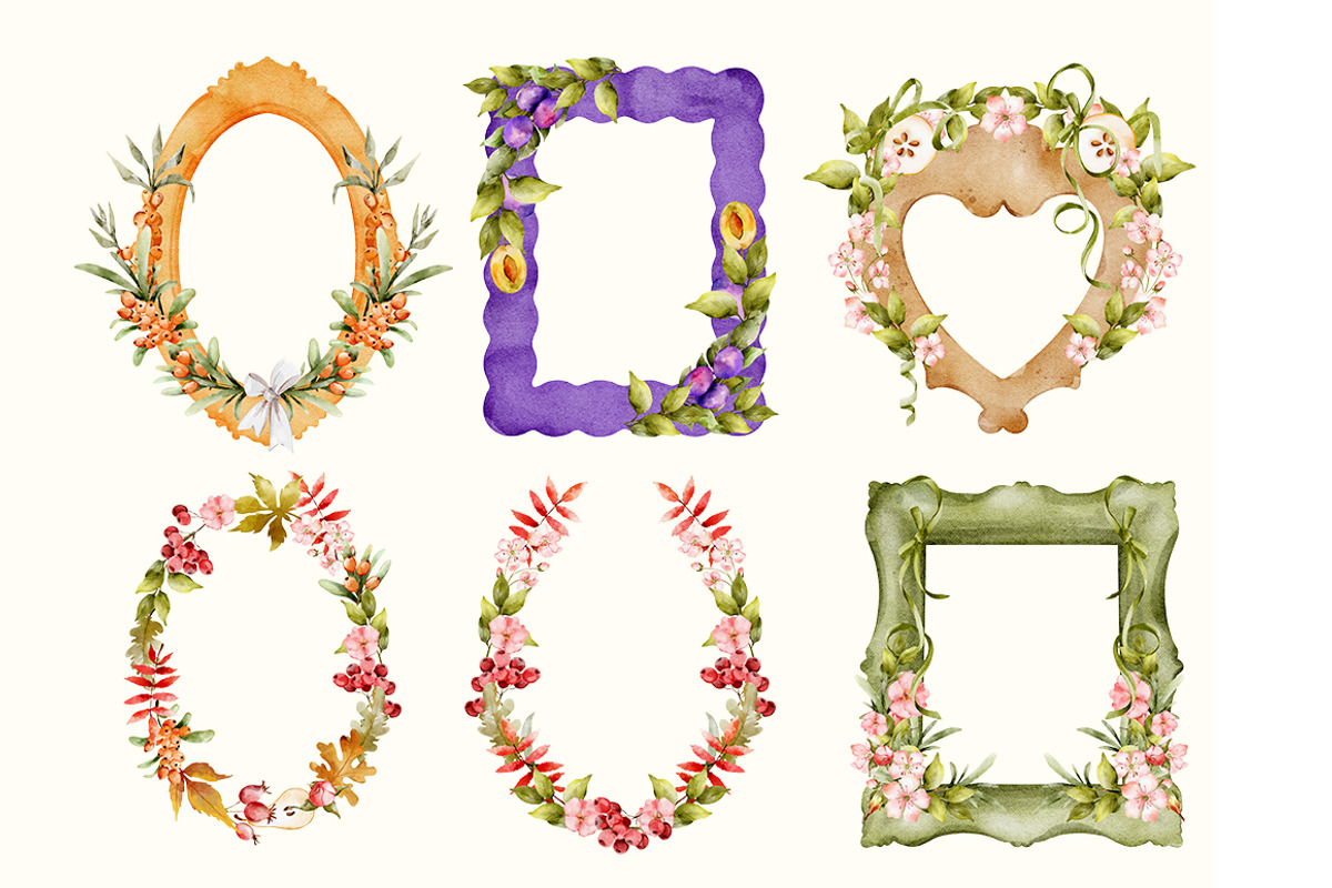 Watercolor Frames Autumn Clipart, an Object Illustration by Pattern + watercolor (Photo 3 of 10)