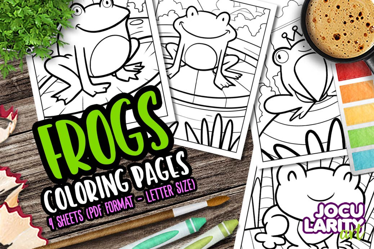 Cute Frog Coloring Pages, an Animal Illustration by Jocularity Art (Photo 1 of 3)