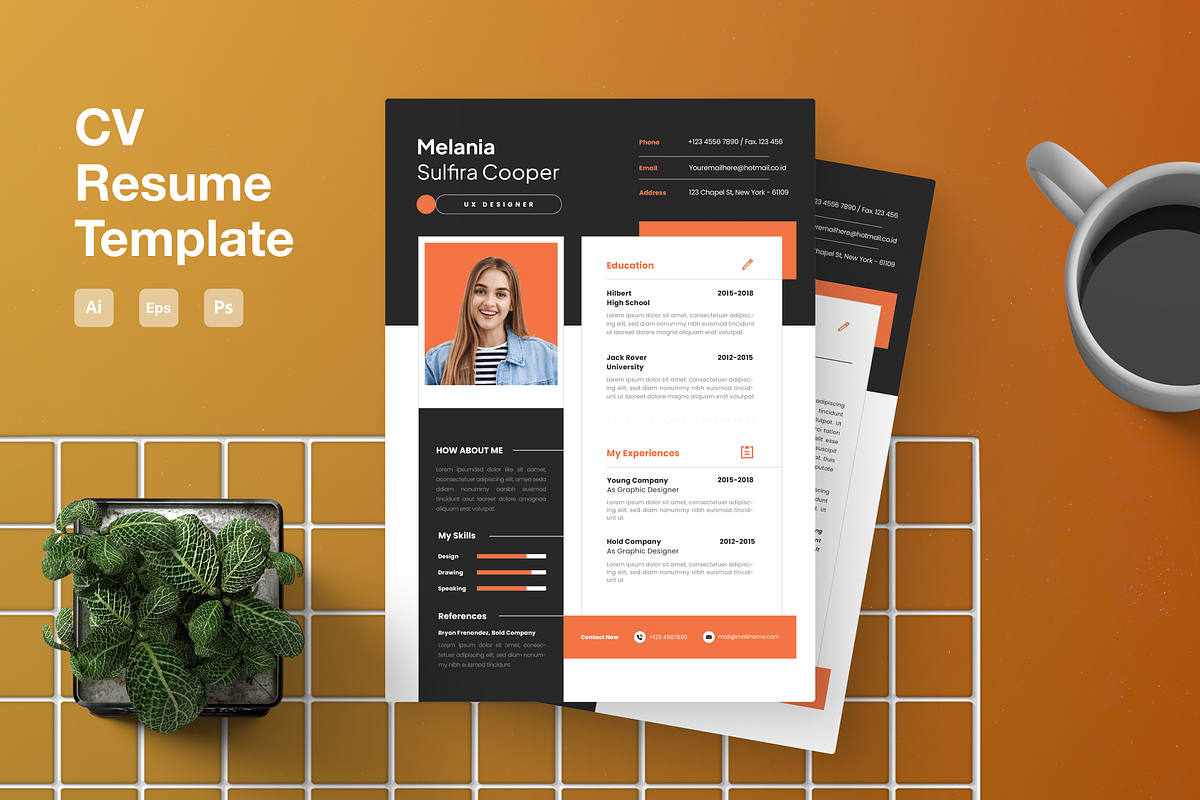 Orangety Creative CV Resume, a Resume Template by Annora Studio (Photo 1 of 5)
