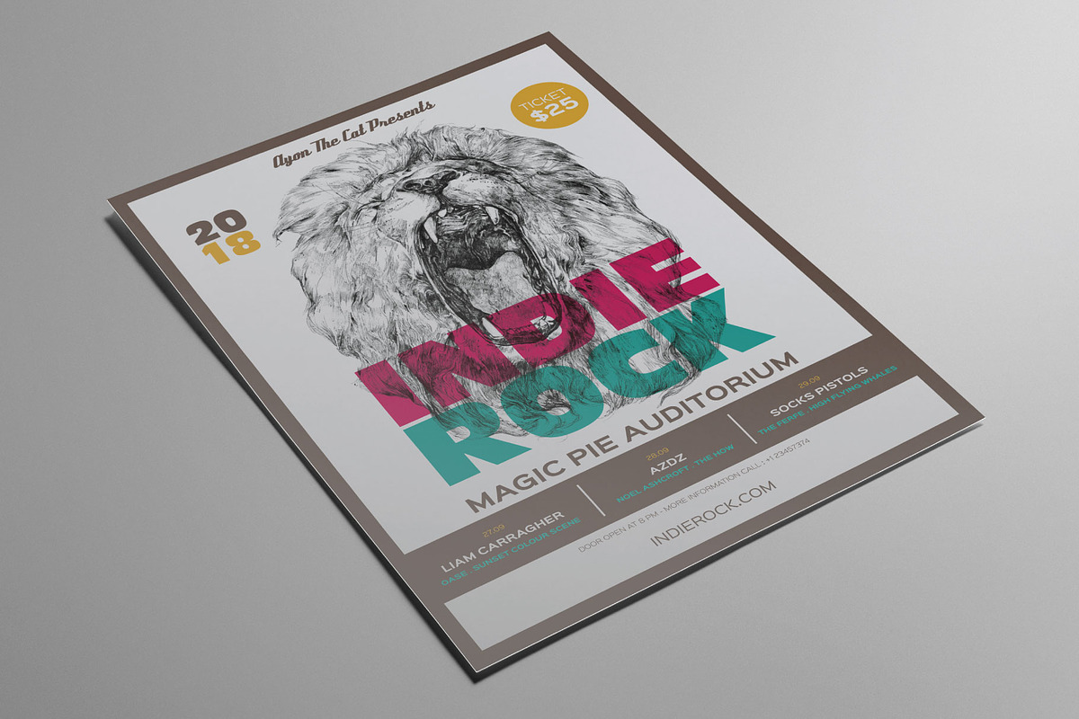 Hand Drawn Lion Indie Gig Flyer, a Flyer Template by ashenterprise (Photo 2 of 3)