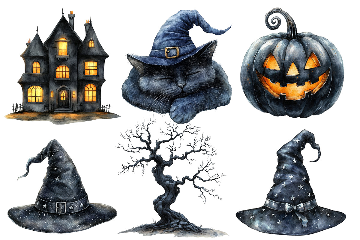 Watercolor Halloween Clipart, an Illustration by Designworld (Photo 3 of 6)