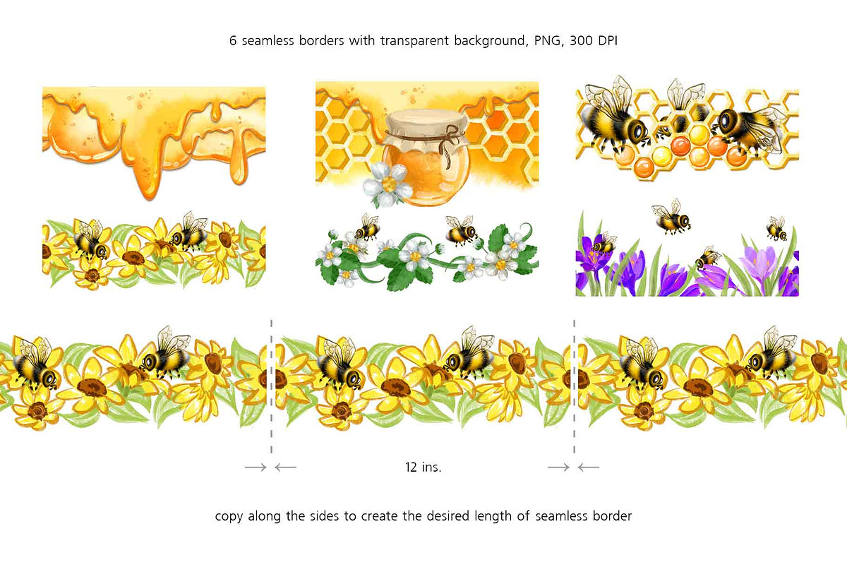 Honey Bee & Wildflowers graphics set, an Illustration by PinskaDrawCute (Photo 6 of 14)