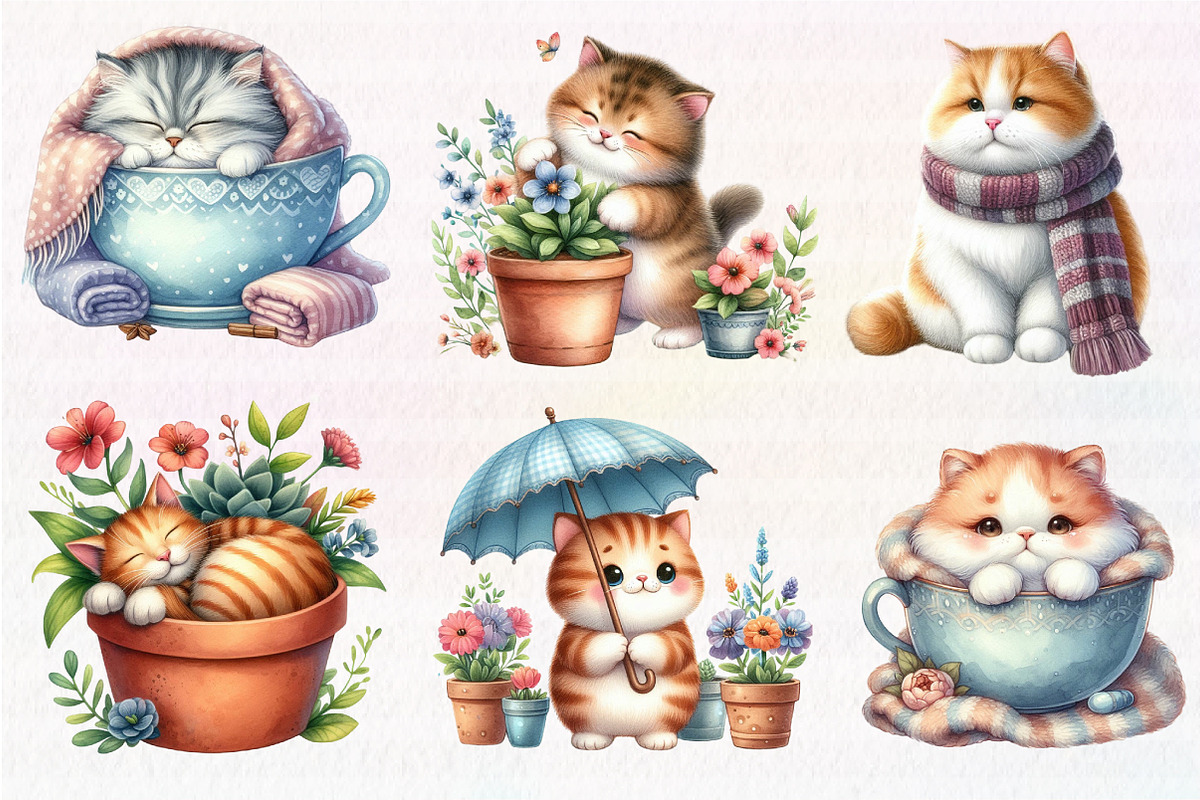 Watercolor Cat Clipart PNG, an Illustration by CreationArt (Photo 4 of 5)