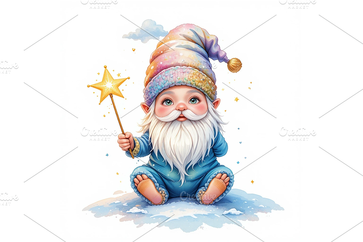 Watercolor New Year Gnomes Clipart, a Seasonal Illustration by Creative design (Photo 3 of 7)