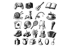 Hobbies and Leisure Icon Set, an Object Graphic by RT Studio
