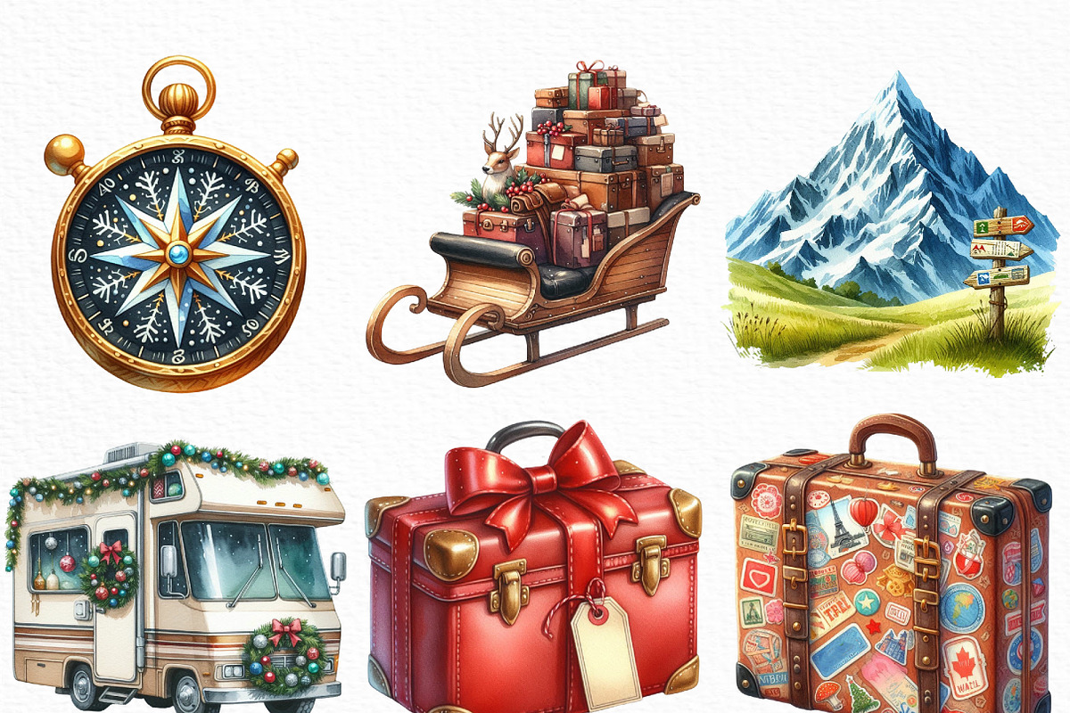Christmas Travel Clipart, an Illustration by Craft Nest (Photo 2 of 6)