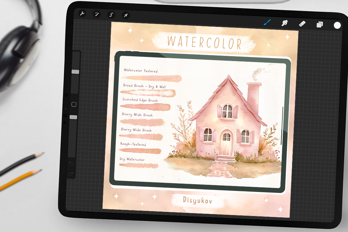 100 Watercolor Brushes for Procreate, a Brushes & More by Disyukov (Photo 2 of 7)