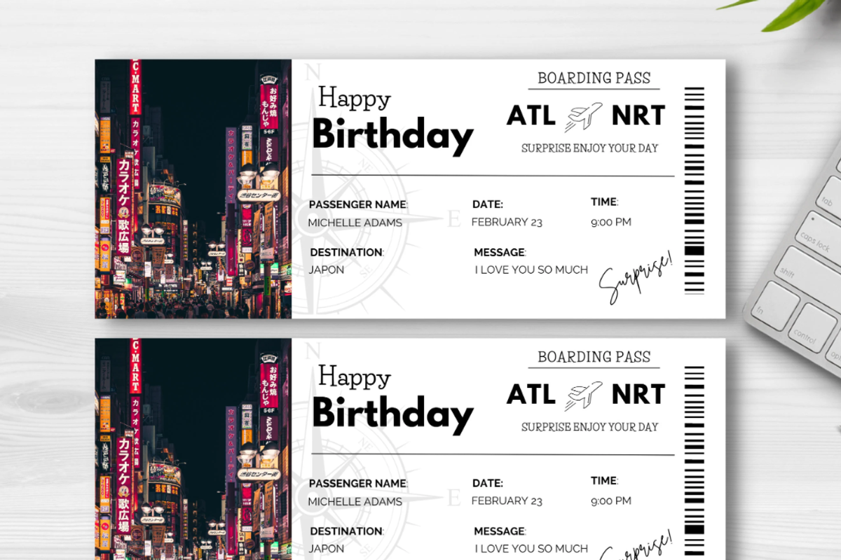 Happy Birthday Gift Boarding Pass, a Card Template by YasdeyDesigns (Photo 8 of 8)