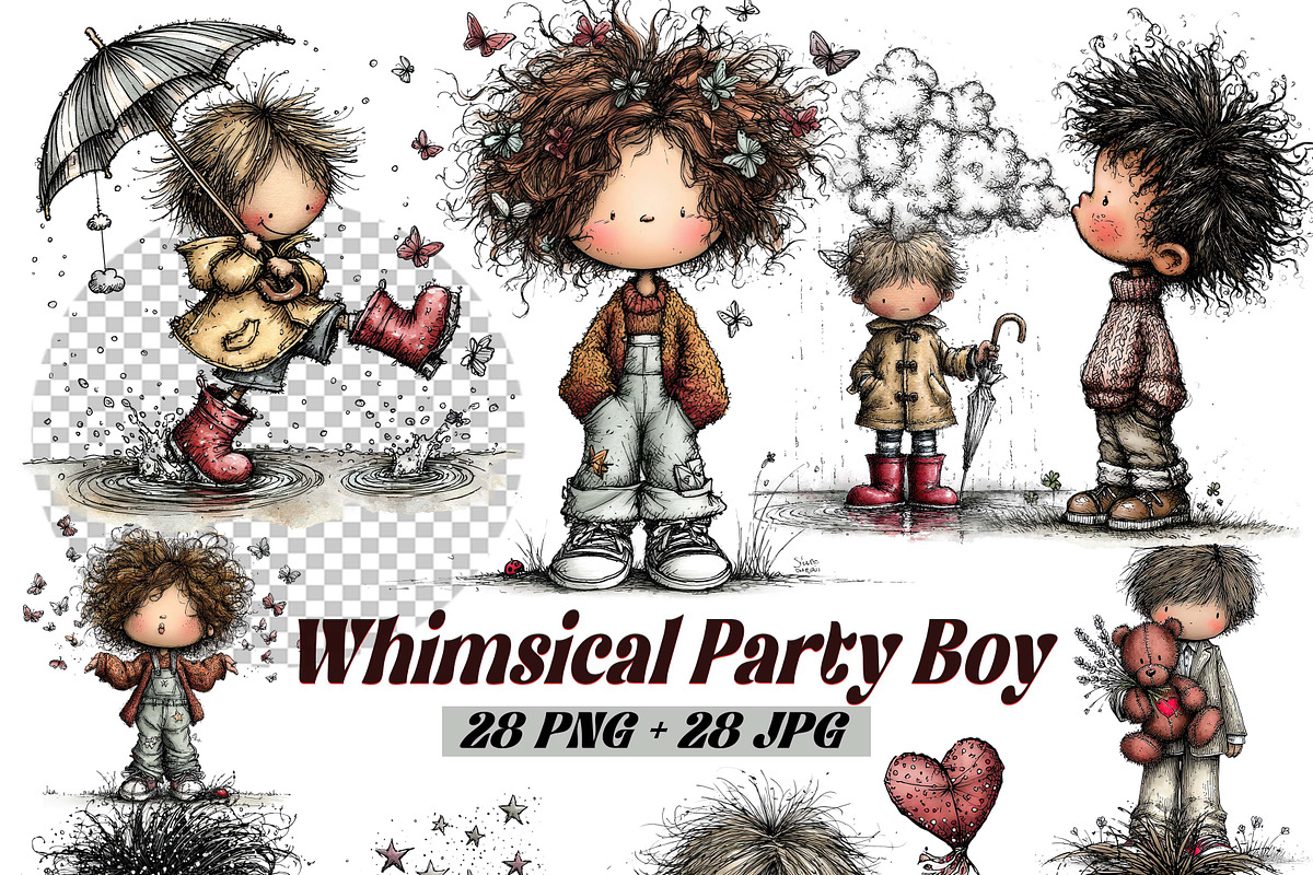 Whimsical Birthday Boy Clipart PNG, an Illustration by one-touch (Photo 1 of 18)
