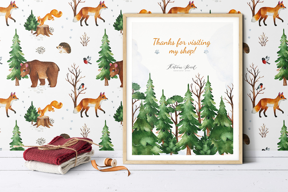 Woodland. Cute forest collection., an Animal Illustration by Kate_Rina (Photo 15 of 15)