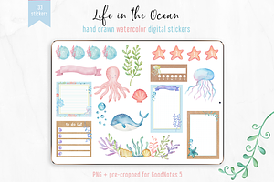 Digital Stickers Watercolor Ocean