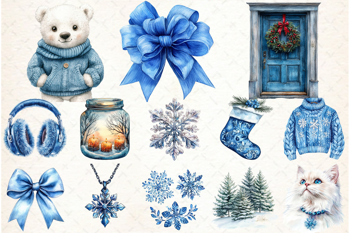 Cozy Winter Clipart Bundle, Blue Sno, an Illustration by Libby Wishes (Photo 2 of 6)