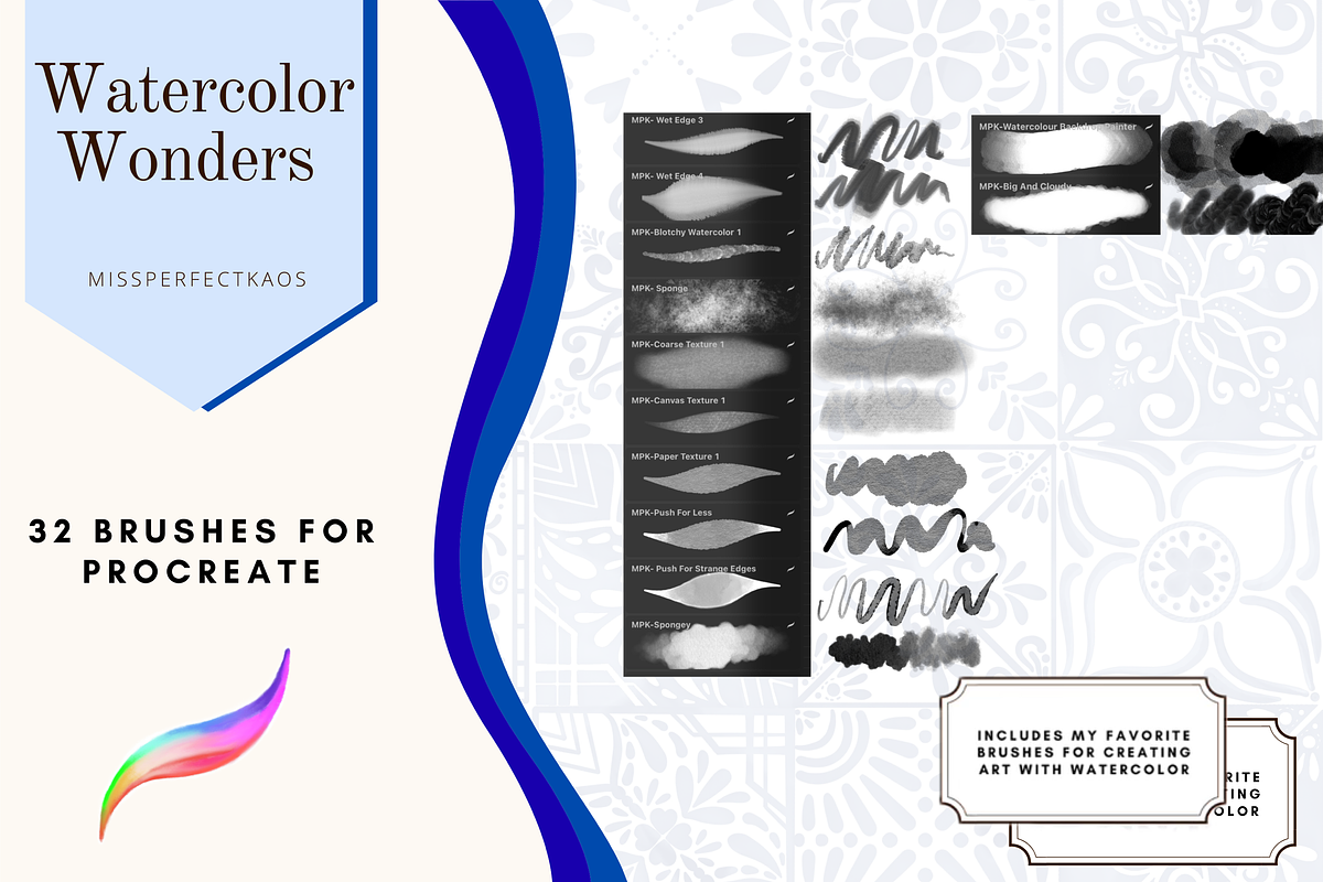 Watercolor - 32 Procreate Brushes, a Brush Add-On by MissPerfectKaos (Photo 3 of 9)