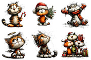 Whimsical Christmas Cat Clipart, an Illustration by CreationArt (Thumbnail 2 of 5)