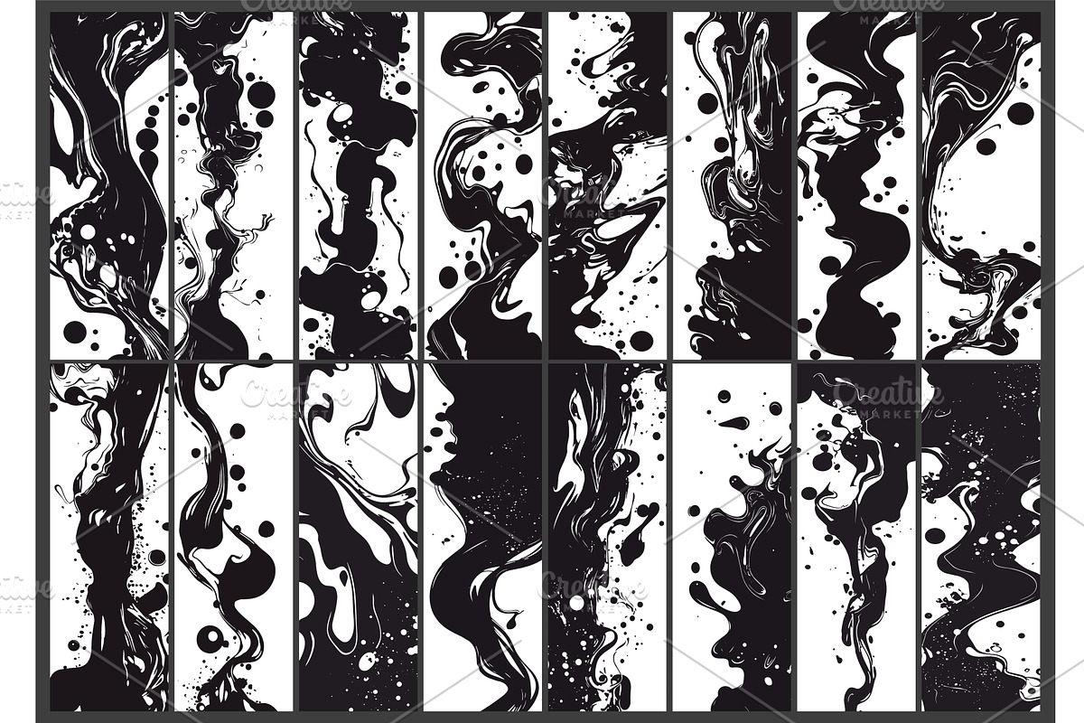Liquid ink posters. Hand drawn black, a Texture Illustration by Stock-Smart-Start