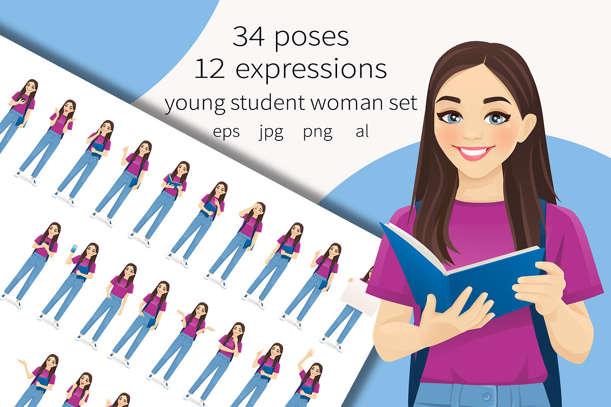 Young student woman big bundle, an Education Illustration by Volha Hlinskaya (Photo 1 of 6)