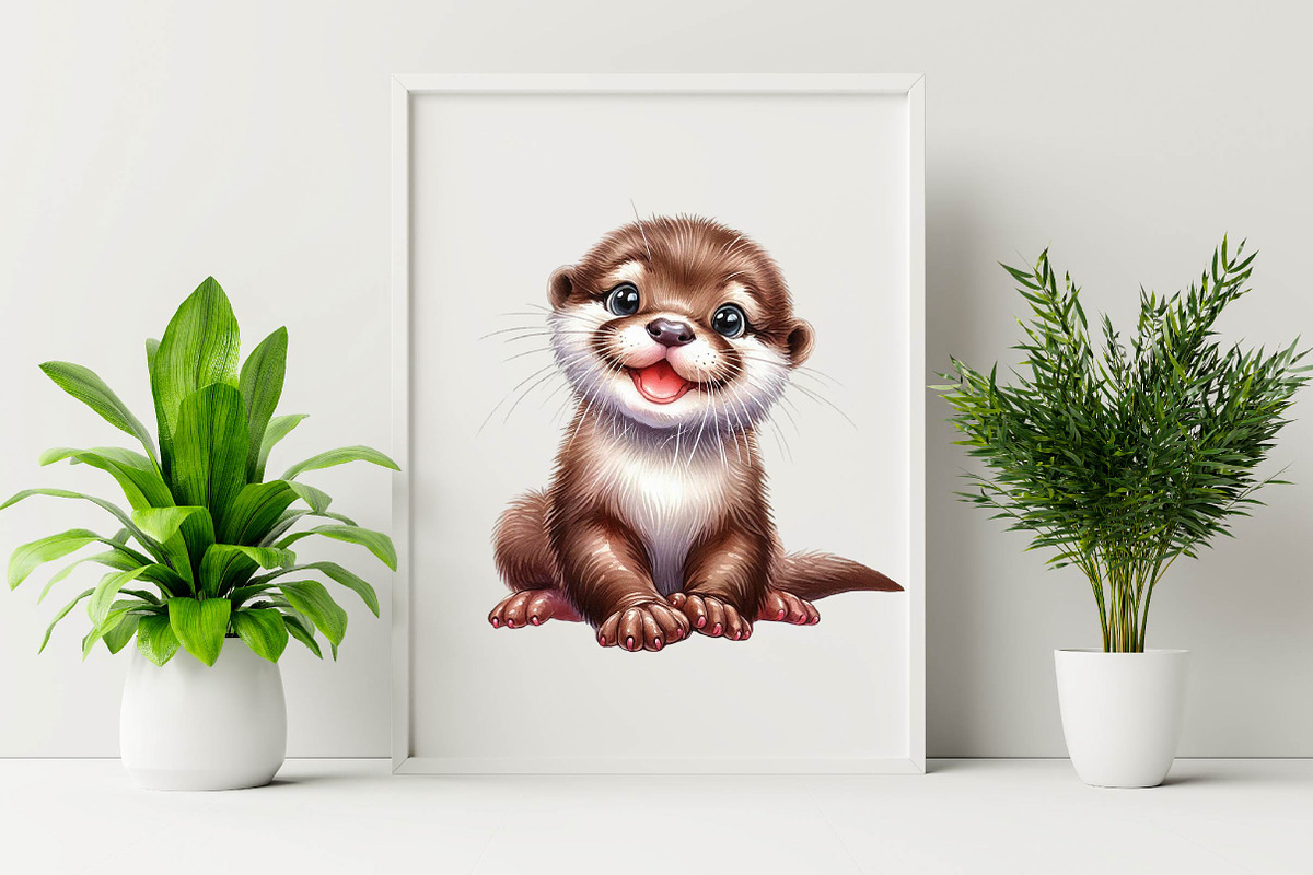 Watercolor Playful Otter Pups Subli, an Illustration by SVGArt (Photo 4 of 8)