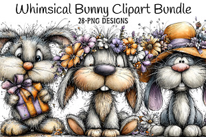 Whimsical Bunny Clipart, an Illustration by Daily.Designs