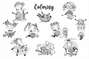 Knitting Clipart. Cute Knitting Girl