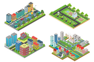 3d Isometric Modern City Top View.