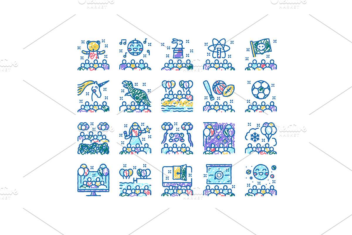 Kids Birthday Party set Icons hand, an Object Illustration by pikepicture