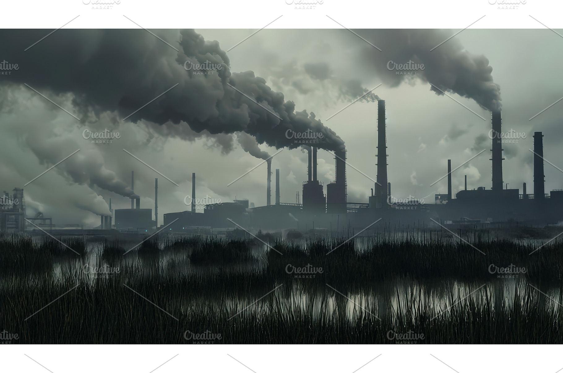 Factory air pollution over wetlands, an Industrial Photo by piter.goskov